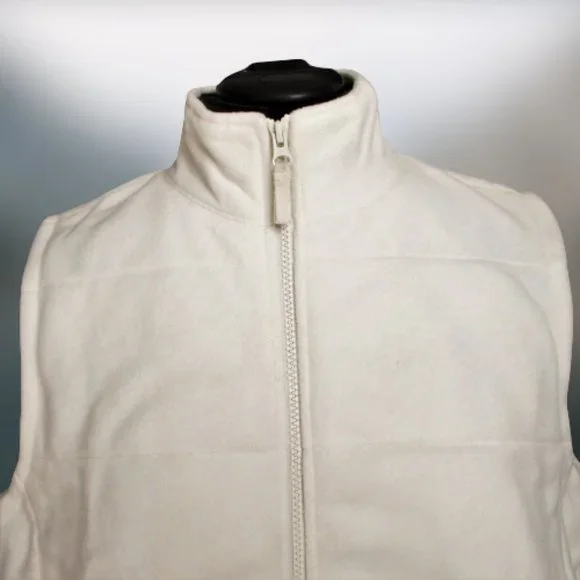 Lands' End Warm White Zip Front Fleece Vest Normcore Neutral Comfy Basic - Picture 2 of 9